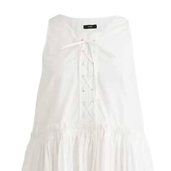 J CREW Tiered Lace-Up Mini Dress in Cotton Poplin Flutter Flowy White XXS NEW - Picture 2 of 6